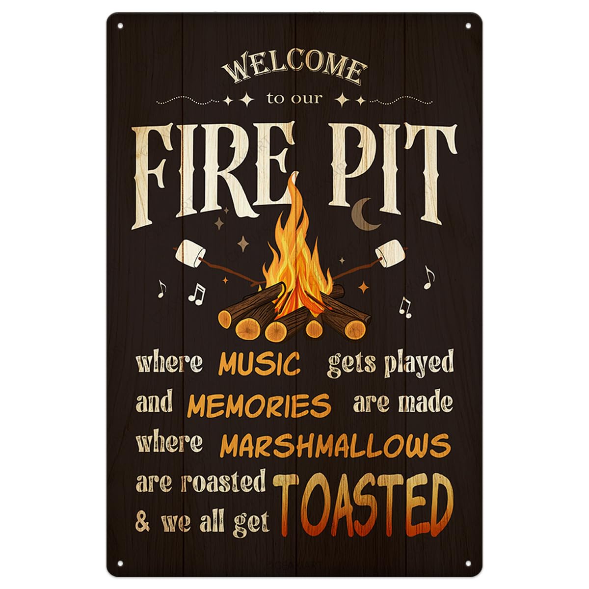 Welcome To Our Fire Pit Tin Sign Vintage Wall Decor Funny Camper Door Decorations Retro Camp Art Poster Metal Signs Hanging Plaque for Home Bar Bedroom Cafe Patio Porch Garage Pub 12X8 Inch