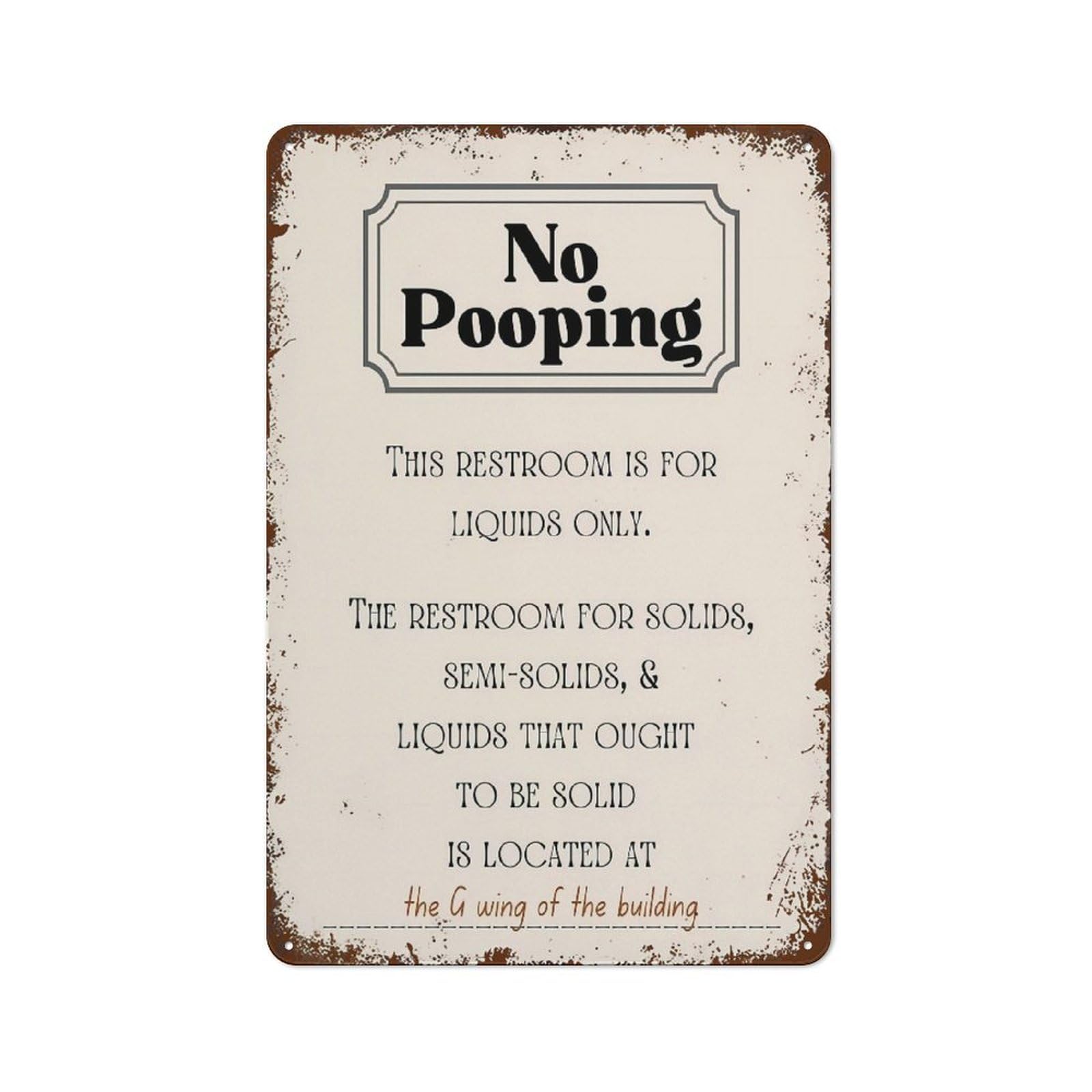 No Pooping Poster Sign Wall Art,Funny Decor Office Work Coworker Bathroom Restroom Toilet Powder Room Potty Humor Retro Metal Tin Sign Vintage Aluminum Sign For Home Coffee Wall Decor 12x8 Inch