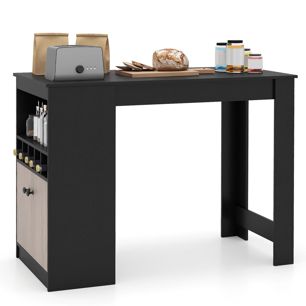 Giantex 48" Dining Table, Counter Height Bar Table with Storage Cabinet, Wine Rack, Compartment & Adjustable Shelf, Modern Bistro Tables for Home, Coffee Shop, Kitchen, Pub, Black & Gray