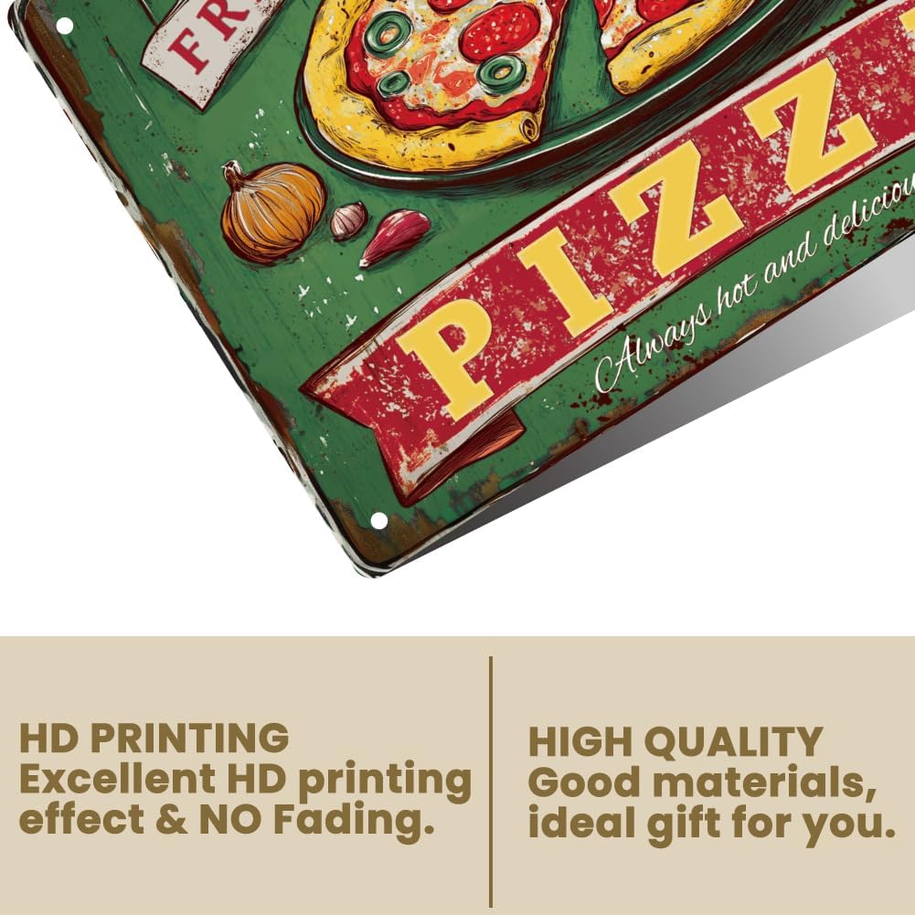 WEBEEDY Pizza Tin Signs Funny Food Poster Vintage Metal Wall Decor for Home Kitchen Restaurant,Delicious Pizza Fast Food Sign for Cafe Pub Bar Home Indoor Outdoor Retro Decor,8x12 Inch/20x30cm