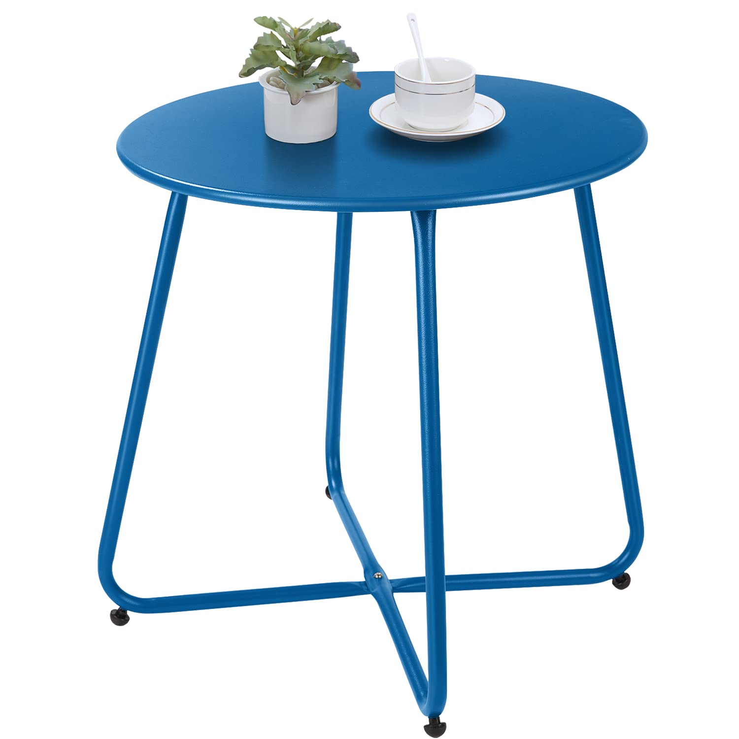 Meluvici Patio Small Side Table Waterproof Round Metal Steel Weather Resistant Portable Outdoor and Indoor End Table for Garden Balcony Yard, Black