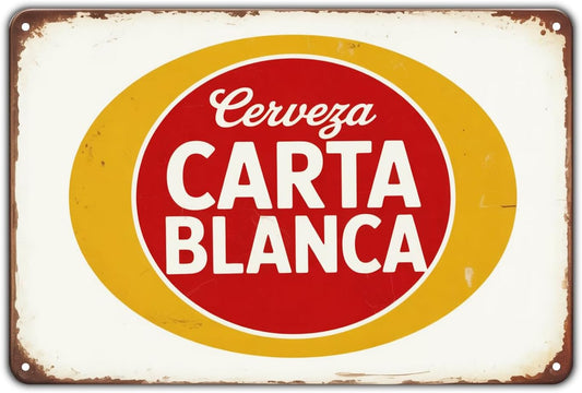 Cerveza Carta Blanca Vintage Mexican Beer Metal Tin Sign, Retro Wall Decor, 8 x 12 Inch, Rectangular