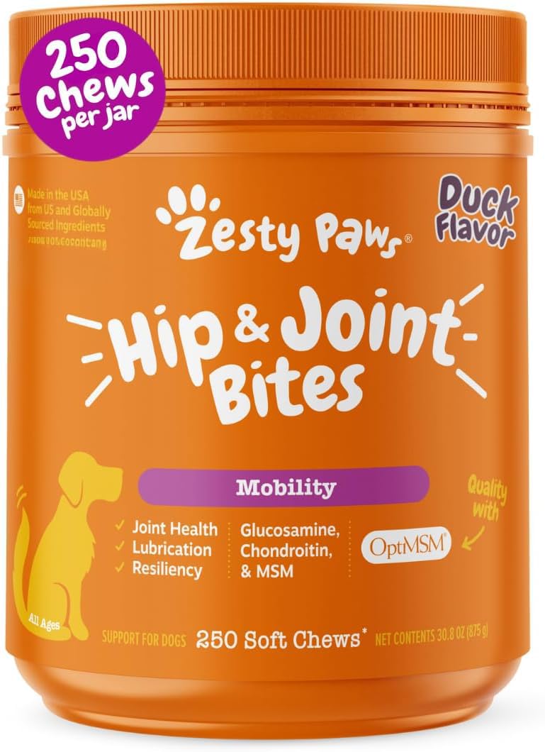 Zesty Paws Hip and Joint for Dogs, Glucosamine for Dogs Hip and Joint Supplement with Chondroitin, MSM, Vitamins C & E - Bacon, 90 Count