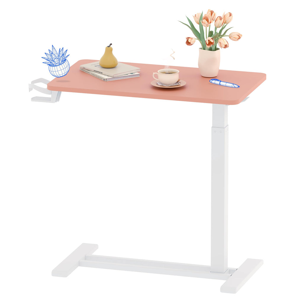 FLEXISPOT H7 Adjustable Overbed Bedside Table with Wheels Pneumatic Mobile Standing Laptop Desk Rolling Computer Cart Movable Overbed Table Hospital Home Use (31.5" W x 17.7" D, White Maple Large)