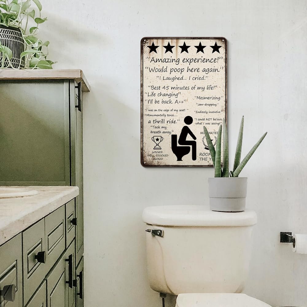YOYI ART Funny Bathroom Signs Decor - 5 Stars Would Poop Here Again Bathroom Sign, Metal Tin Signs Vintage for Bathroom, Toilet and Farm Restroom Wall Decor Art Accessories, Cool Stuff, 8 x 12 inch