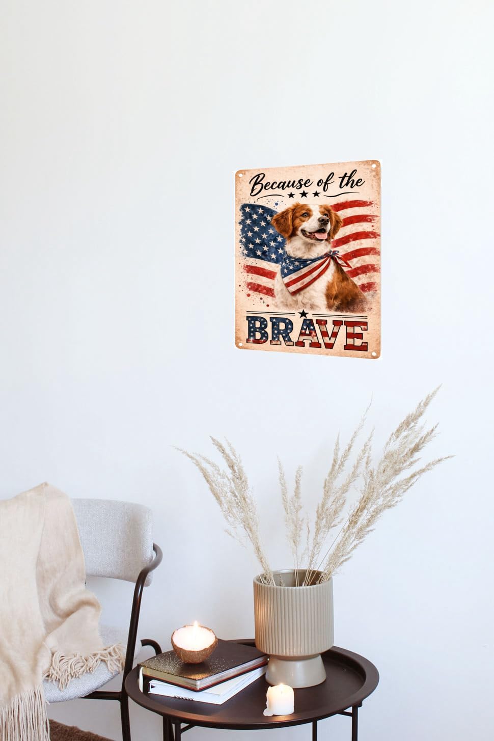 Patriotic Brittany-Spaniel Funny Tin Sign 12x8 Inch Vintage Metal Wall 4th of July Independence Day Art Retro Humor for Bathroom Kitchen Bedroom Room Home Gift Decoration(58978)
