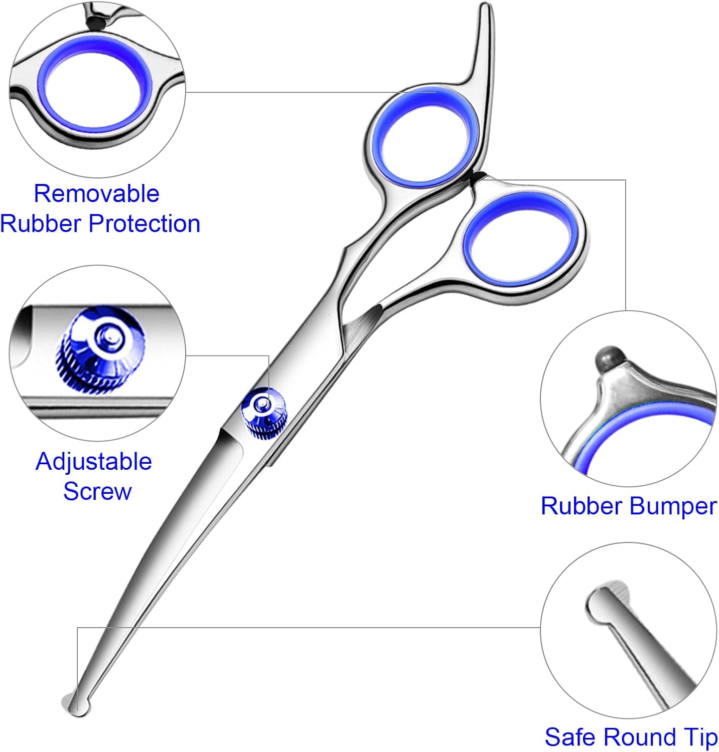 FAIGEO Dog Grooming Scissors Kit, Premium Stainless Steel Dog Shears with Curved Shears, Sharp Durable for Dogs Cats+Blue 3 Piece