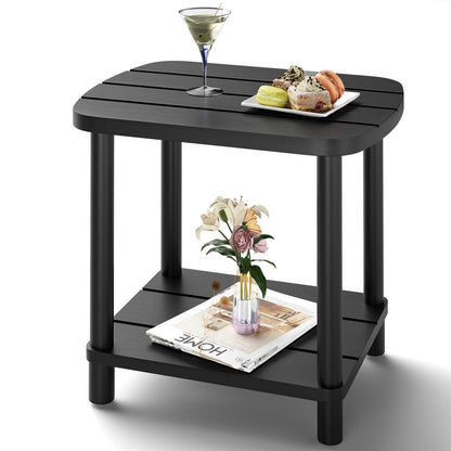LEJANEOYE Outdoor Side Table, 2-Tier Small Outdoor Table for Patio, Adirondack Side Tables for Outside or Indoor, Bamboo End Table for Pool, Porch, Weather Resistant Easy Maintenance-Black