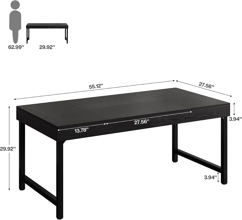 Tribesigns 55" Industrial Executive Desk for Home Office, Rustic Simple Computer Laptop Desk with Strong Metal Legs, Study Writing Table Business Workstation, Small Conference Table Black