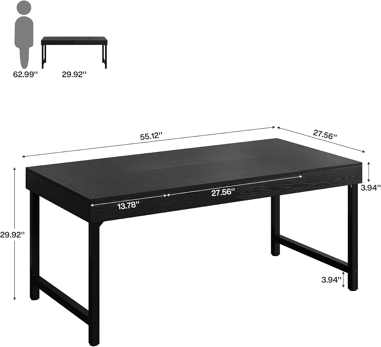 Tribesigns 55" Industrial Executive Desk for Home Office, Rustic Simple Computer Laptop Desk with Strong Metal Legs, Study Writing Table Business Workstation, Small Conference Table Black