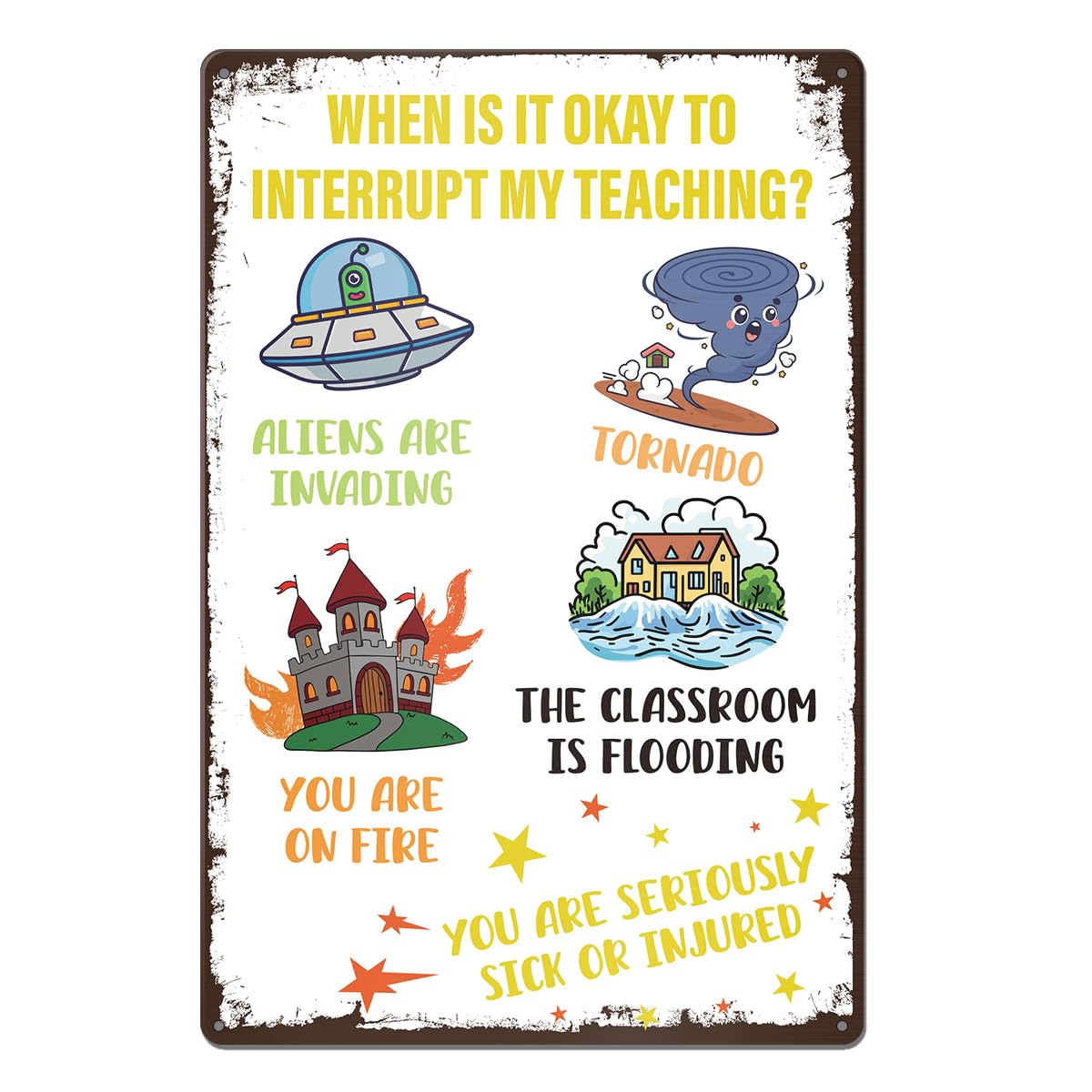Funny English Teacher Gift Classroom Tin Sign English Writing Calss Wall Decor Language Grammar Metal Sign for Middle and High School ELA Classroom Study Room, 8x12 Inch