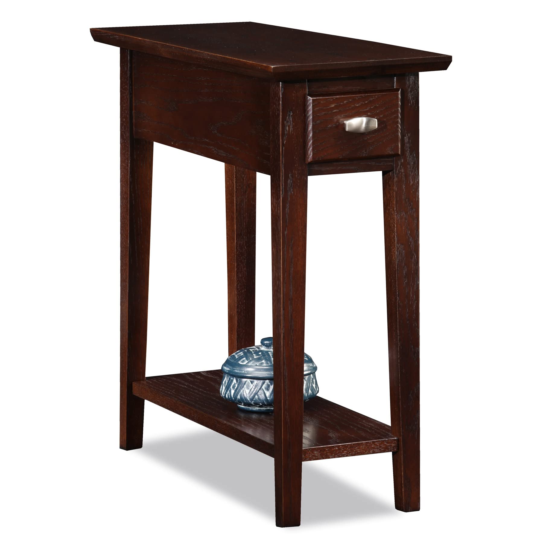 Leick Home Mission End Table, Solid Wood, 1 Storage Drawer, Bottom Display Shelf, Narrow, Slatted Sides, Easy-Assembly, Medium Oak, 22.5 in L x 12 in W x 24 in H, 8202