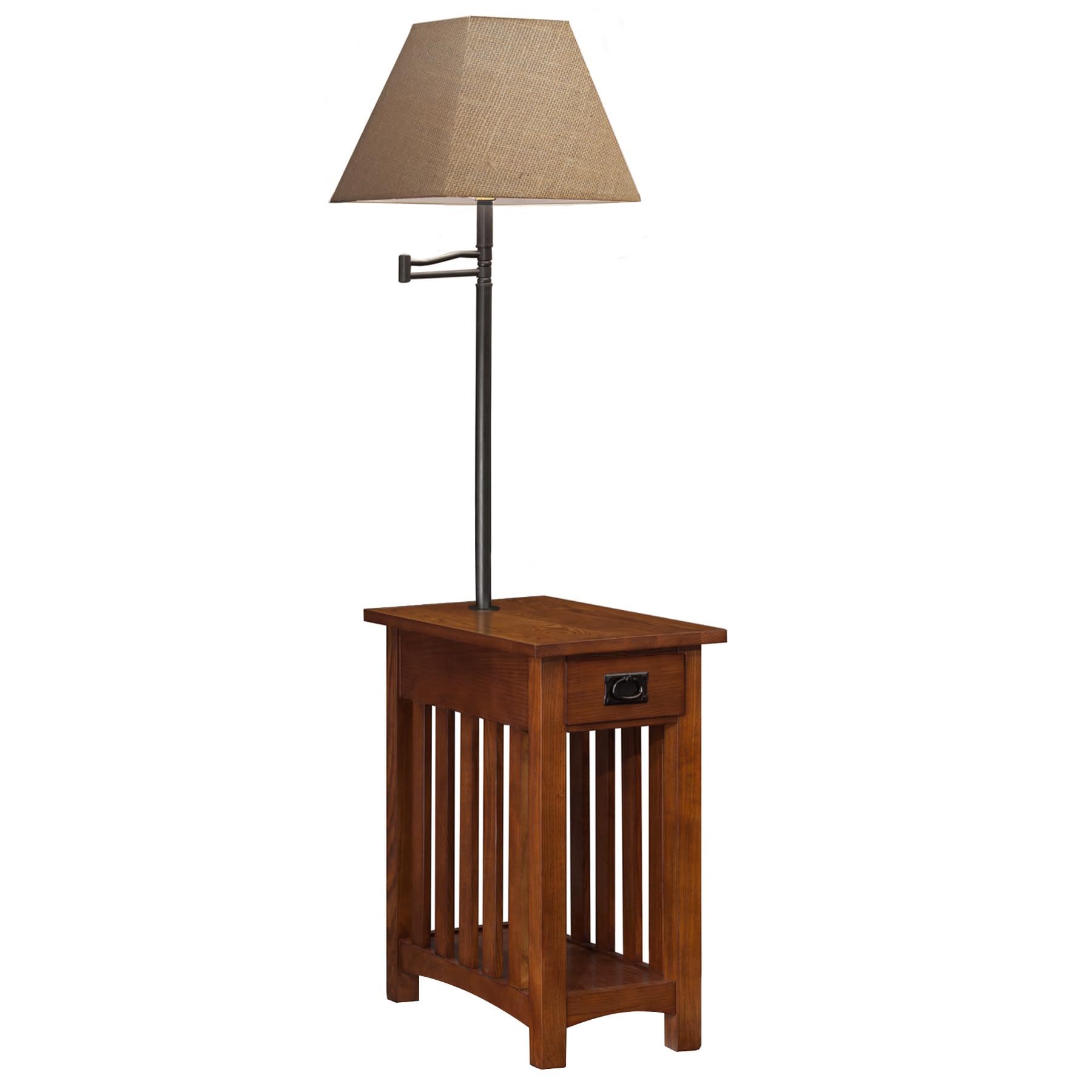 Leick Home Mission End Table, Solid Wood, 1 Storage Drawer, Bottom Display Shelf, Narrow, Slatted Sides, Easy-Assembly, Medium Oak, 22.5 in L x 12 in W x 24 in H, 8202