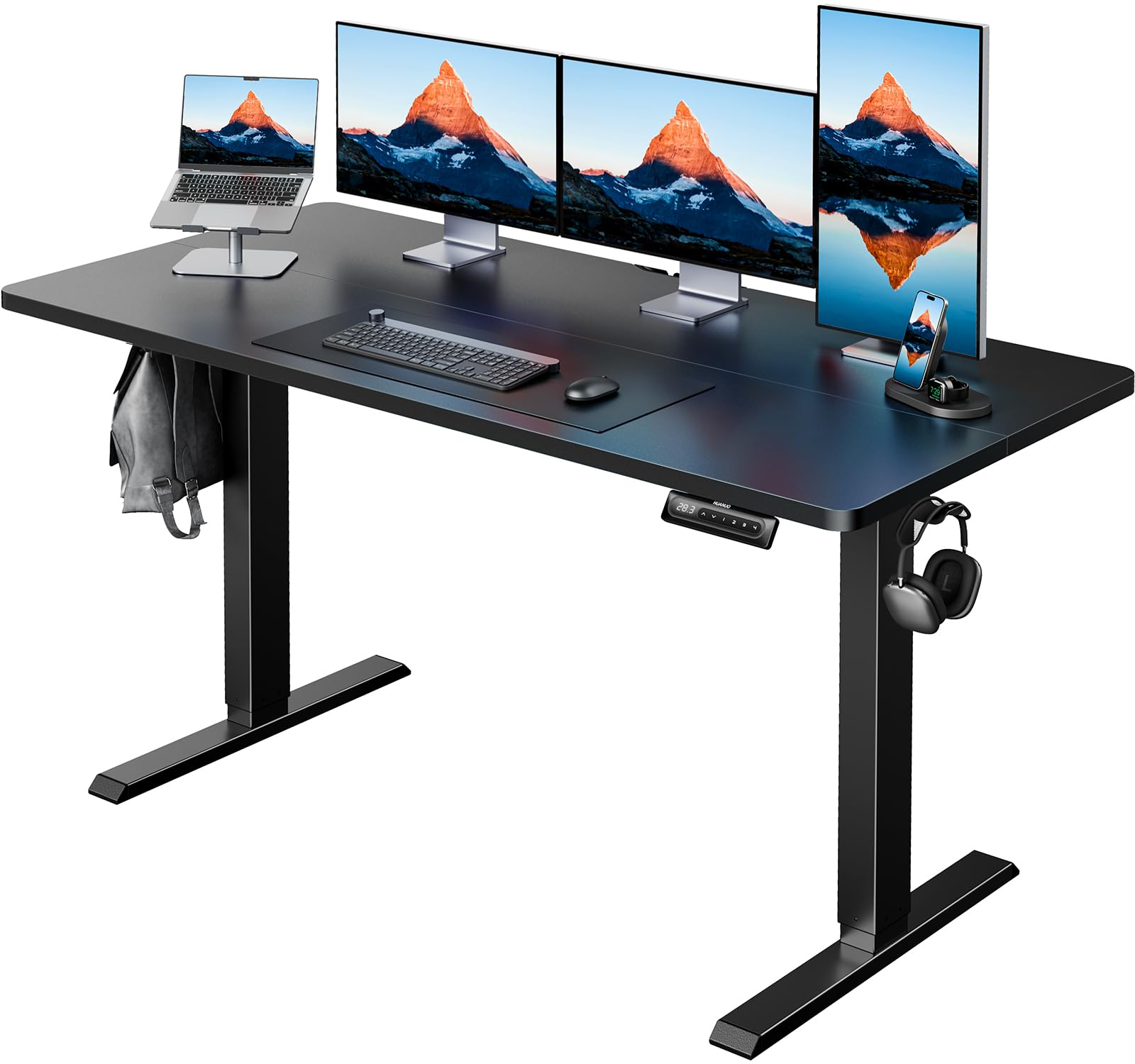 HUANUO 32" Small Electric Standing Desk Adjustable Height, 4 Memory Height Settings, Sit Stand Up Desk for Home Office & Computer Workstation, LightWalnut