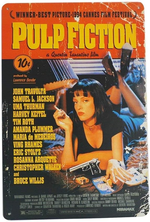Retro Metal Tin Sign 8X12 Inches Retro Metal Sign Pulp Fiction Movie Poster Tin Sign