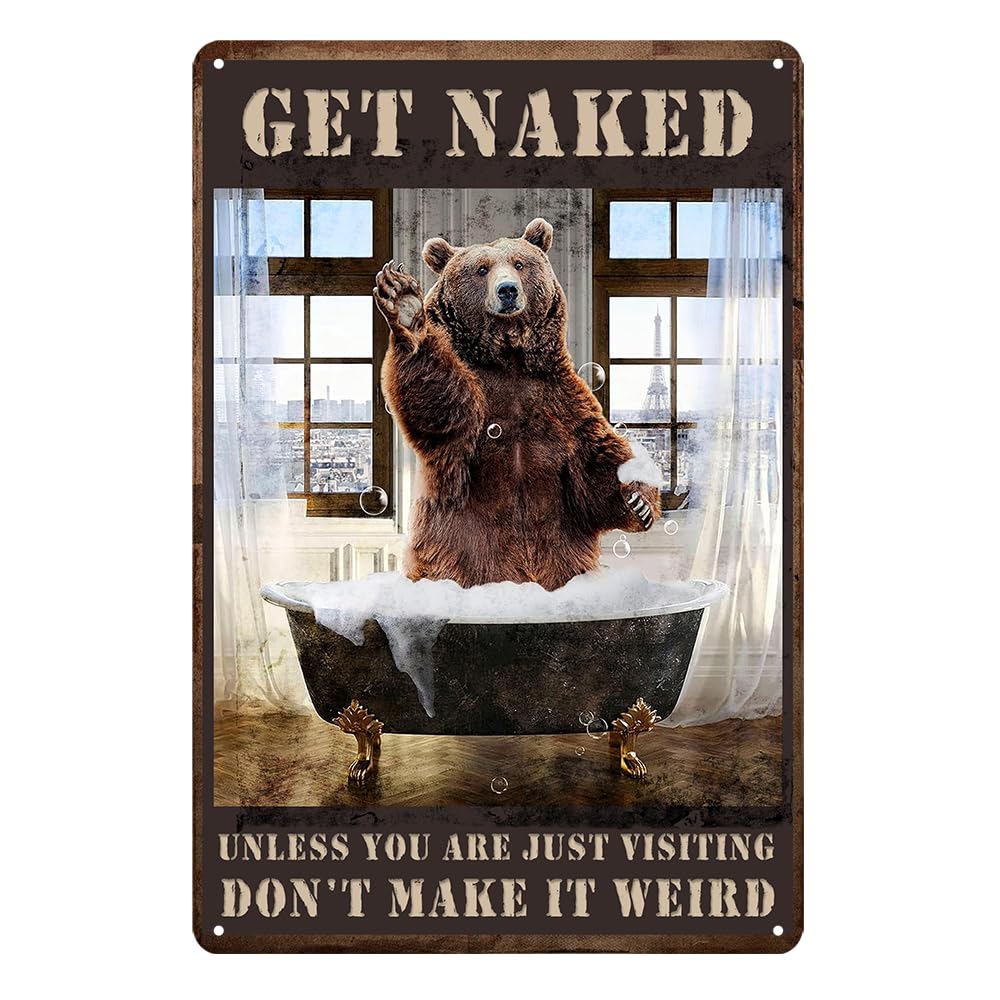 Bear Bathroom Decor Funny Bear Cabin Wall Art Mountain Bathroom Accessories Rustic Bear Pictures Wall Decor Metal Tin Sign Drinking Water Wall Art Decor 8x12 Inch