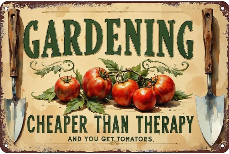 Gardening Humor Tin Sign Wall Decor - 12x8 Inch Metal Vintage Farmhouse Wall Art for Garden Shed, Patio, Greenhouse, Funny Gift for Vegetable Growers