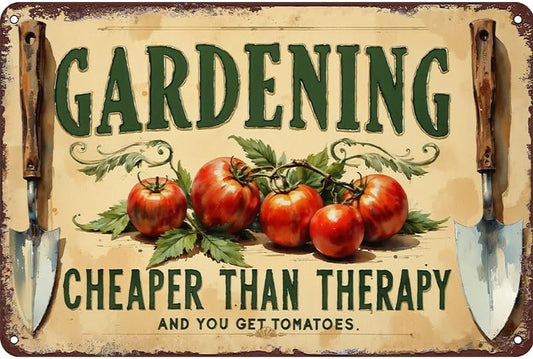 Gardening Humor Tin Sign Wall Decor - 12x8 Inch Metal Vintage Farmhouse Wall Art for Garden Shed, Patio, Greenhouse, Funny Gift for Vegetable Growers