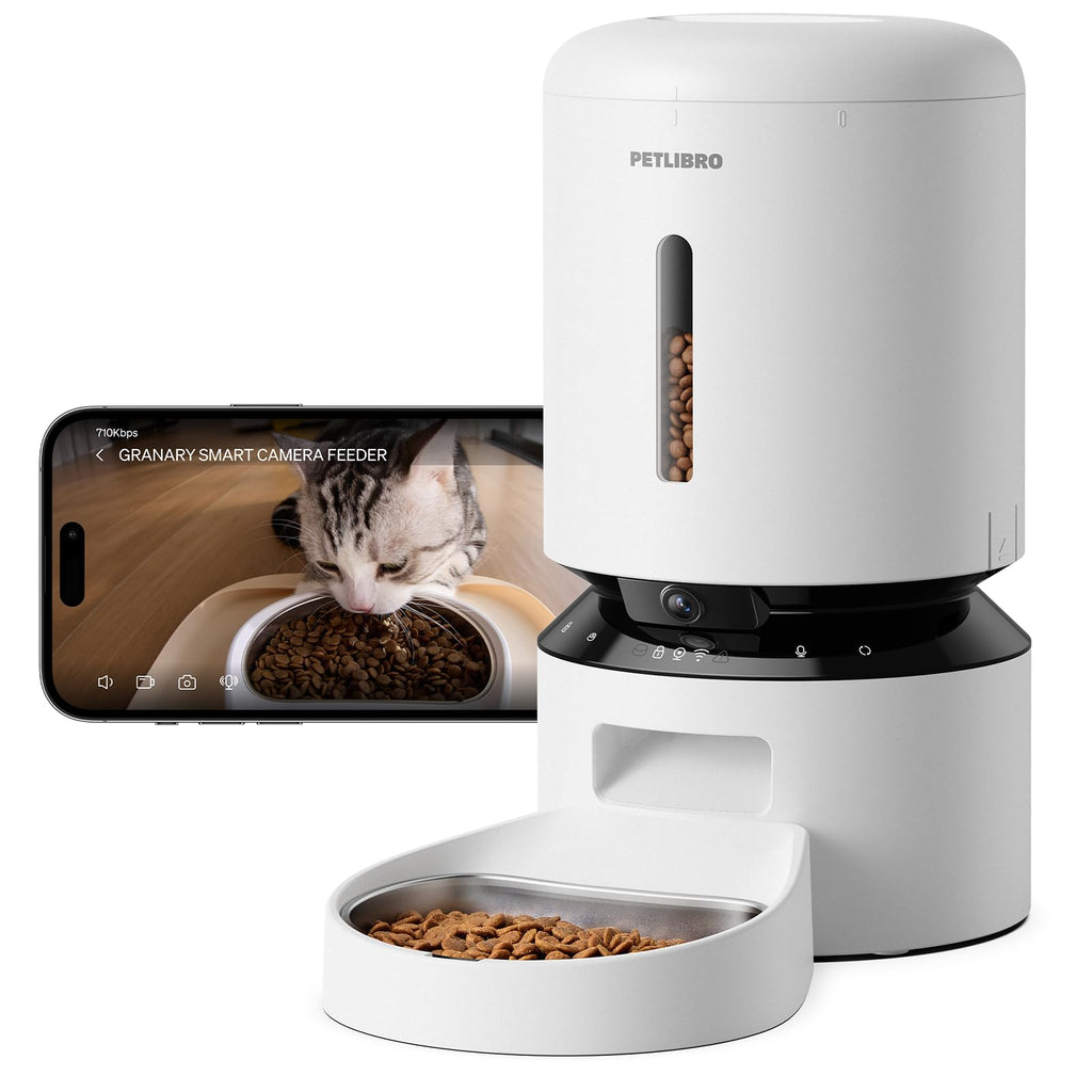 PETLIBRO Automatic Cat Feeder with Camera, 1080P HD Video with Night Vision, 5G WiFi Pet Feeder with 2-Way Audio, Low Food & Blockage Sensor, Motion & Sound Alerts for Cat & Dog Single Tray