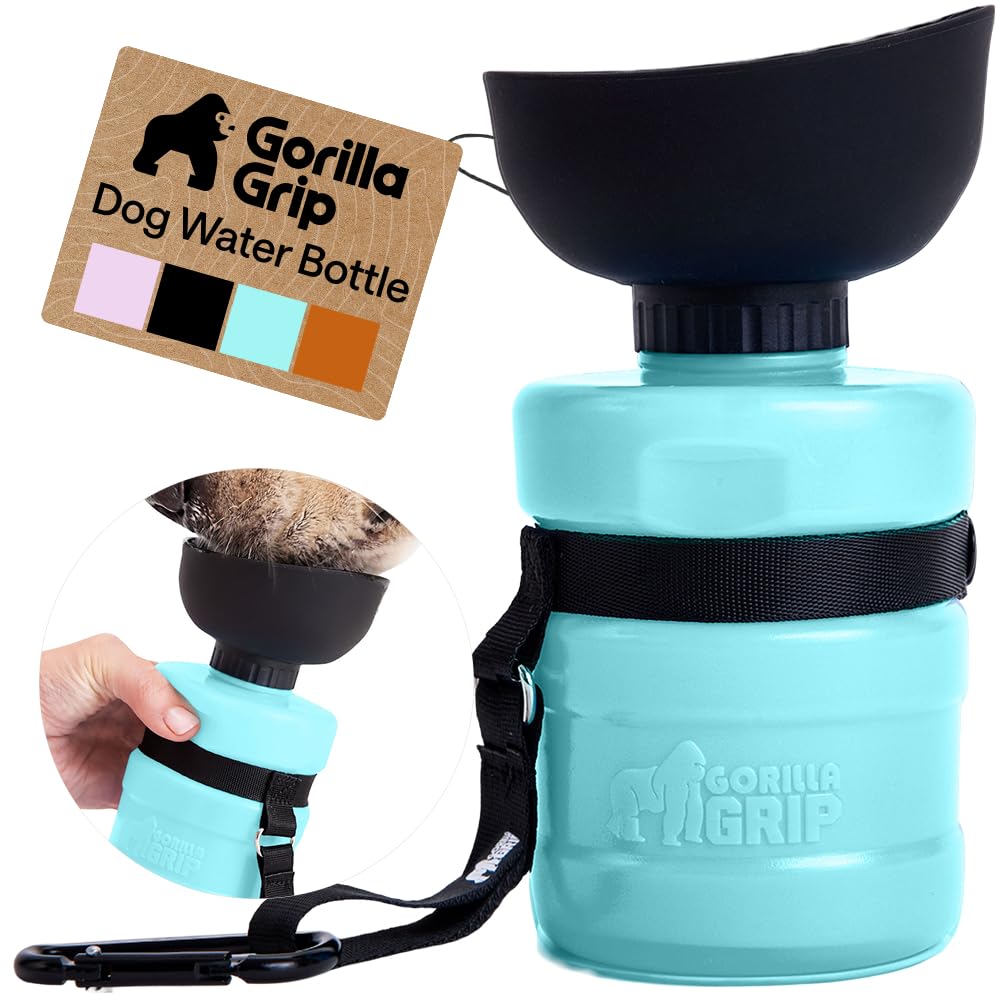 GORILLA GRIP Dog Water Bottle, Portable Water Bowl Dispenser for Dogs, 20 oz Leak Proof Pet Travel Squeeze Bottles, Food Grade Silicone, to Go Puppy Essentials, Hiking Camping Trip Accessories, Pink