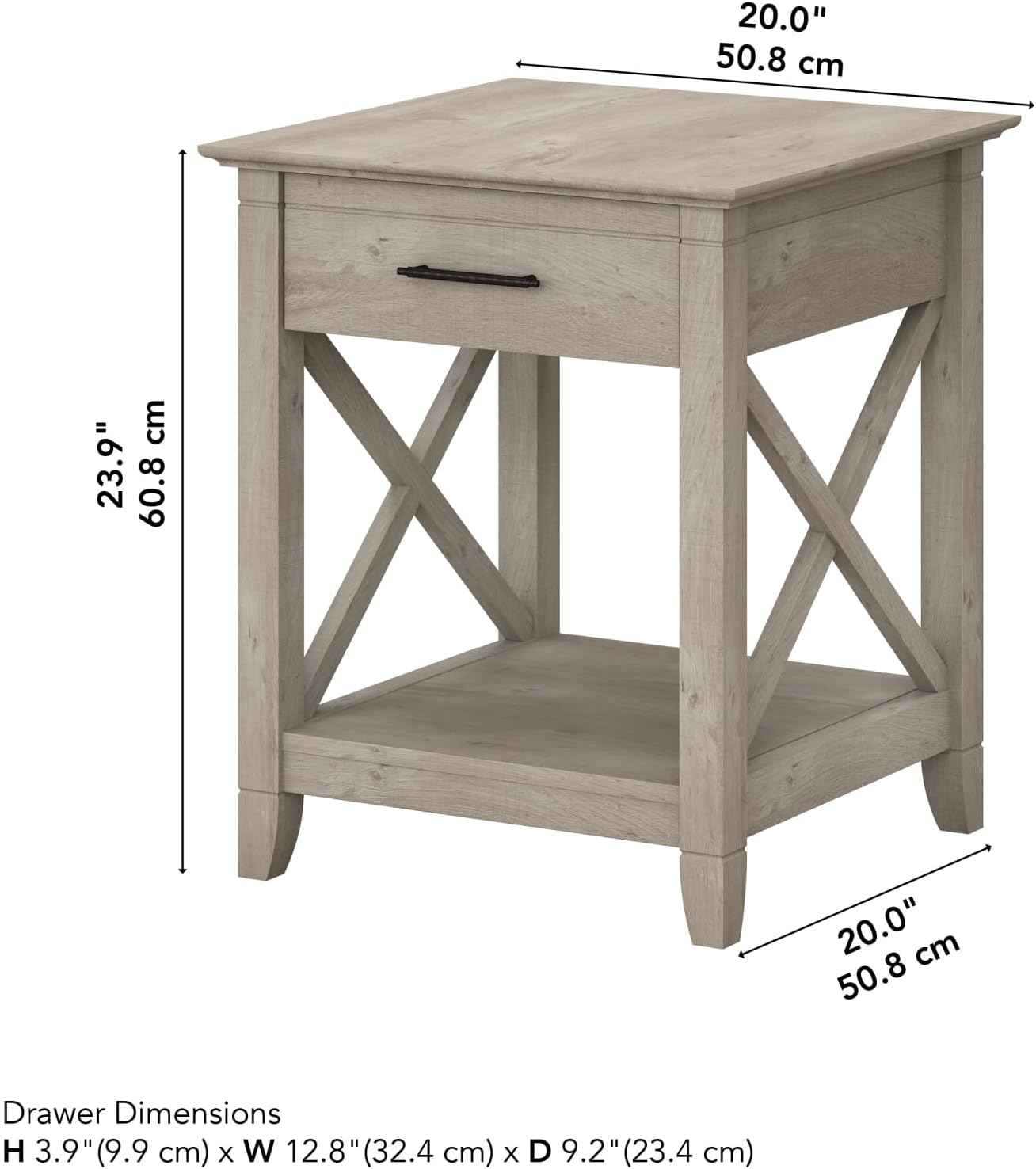Bush Home End Table with Drawer, Nightstand with Storage, Living Room and Bedroom Furniture, Key West Collection, Washed Gray