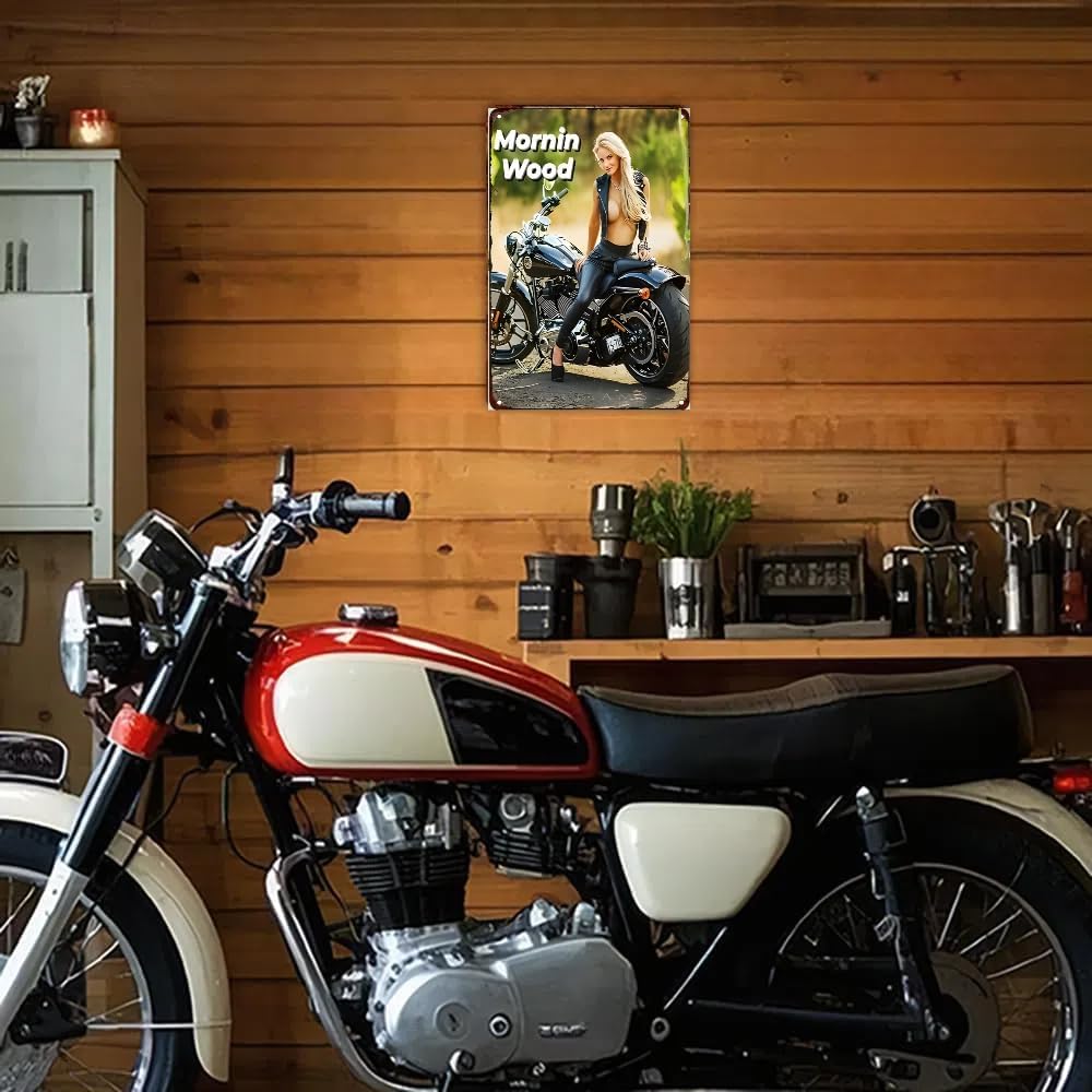 Vintage Motorcycle Metal Tin Sign, Decorative Wall Plaque, 8 x 12 inches, Rustic Design