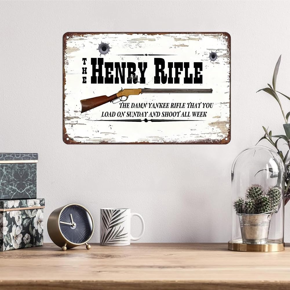 The Henry Rifle Vintage Metal Tin Sign Hunting Wall Decor Antique Tin Signs Guns Metal Signs Metal Plaque for Home Club Cafe Office Garden Man Cave Decor 8x12 inch