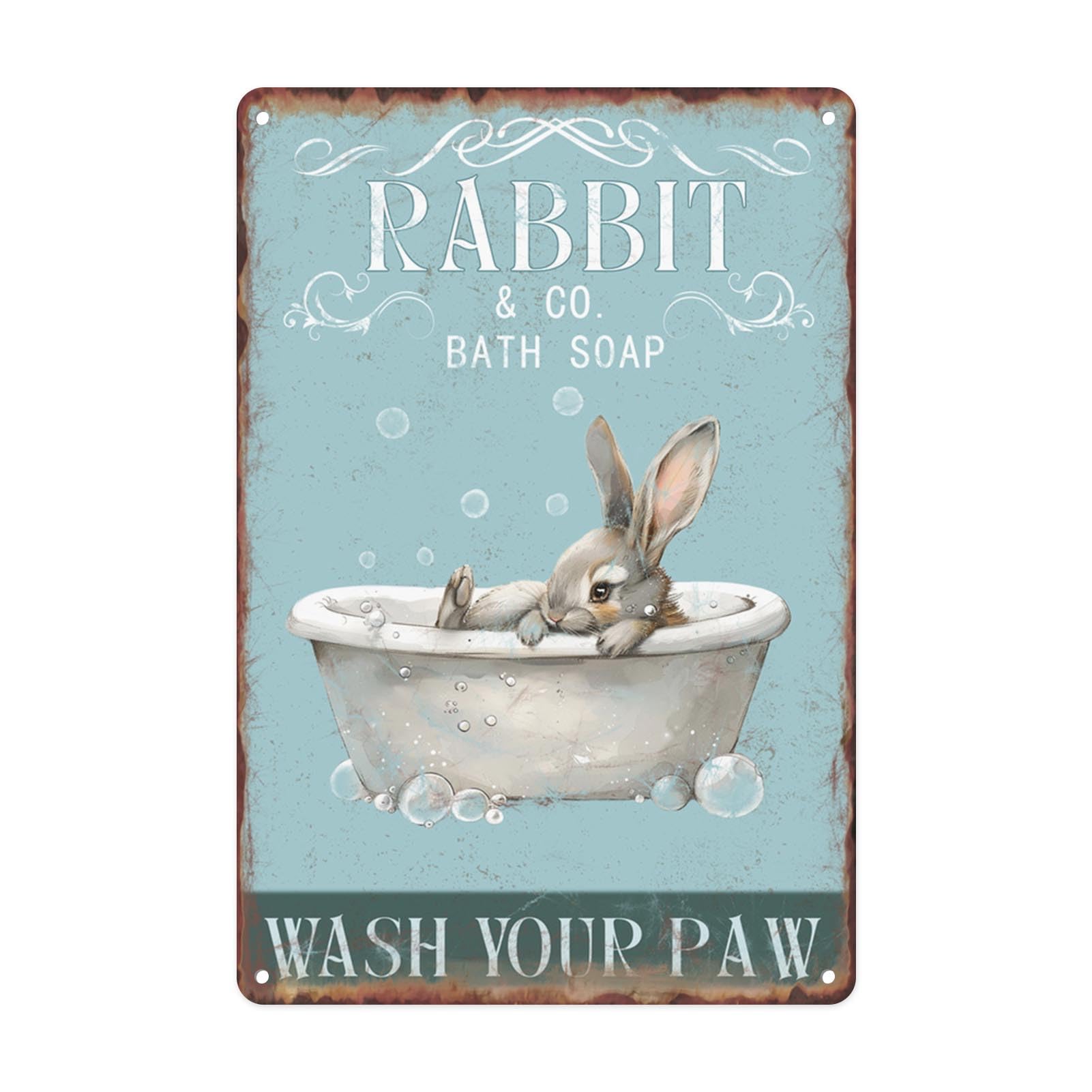 Wash Your Paws Bathroom Metal Sign Cute Rabbit Bath Soap Tin Sign For Office Toilet Bathroom Restroom Door Bar Hotel Club Plaque Guest Wall Decor Vintage Style Art Painting 12 X 8 Inch