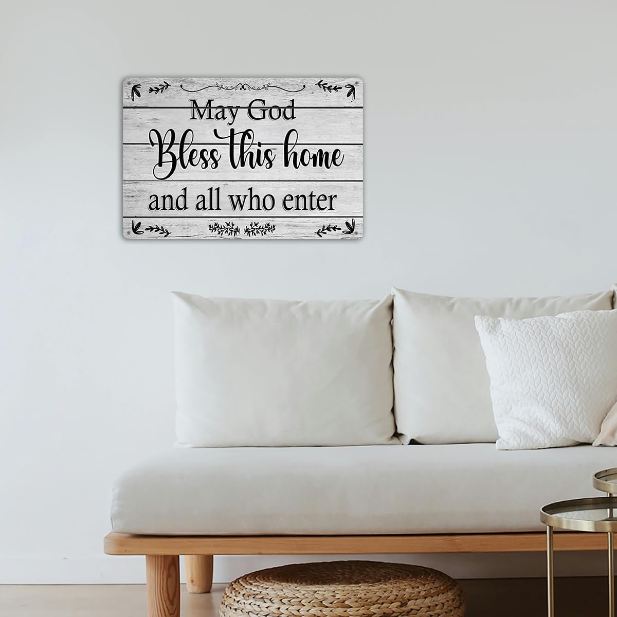 May God Bless This Home Wall Decor – Blessed Tin Sign for Christian Decoration – Rustic Family Welcome Sign for Front Door or Kitchen – Vintage Housewarming Gift for New Home – 8x12 Inch Metal Wall Art