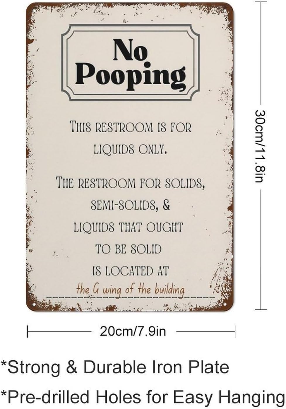 No Pooping Poster Sign Wall Art,Funny Decor Office Work Coworker Bathroom Restroom Toilet Powder Room Potty Humor Retro Metal Tin Sign Vintage Aluminum Sign For Home Coffee Wall Decor 12x8 Inch