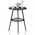 Small Round Side Table Metal End Table Outdoor Black Side Table Mid-Century Modern Accent Table for Office Bedroom Balcony and Small Spaces.