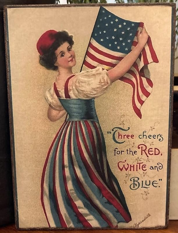 Vintage Tin Signs Lady Flag Independence Day Primitive 4th of July Americana Print Wall Art Encouragement Gifts for Women Home Office Bedroom Living Room Cafes Decor 8x12 Inch