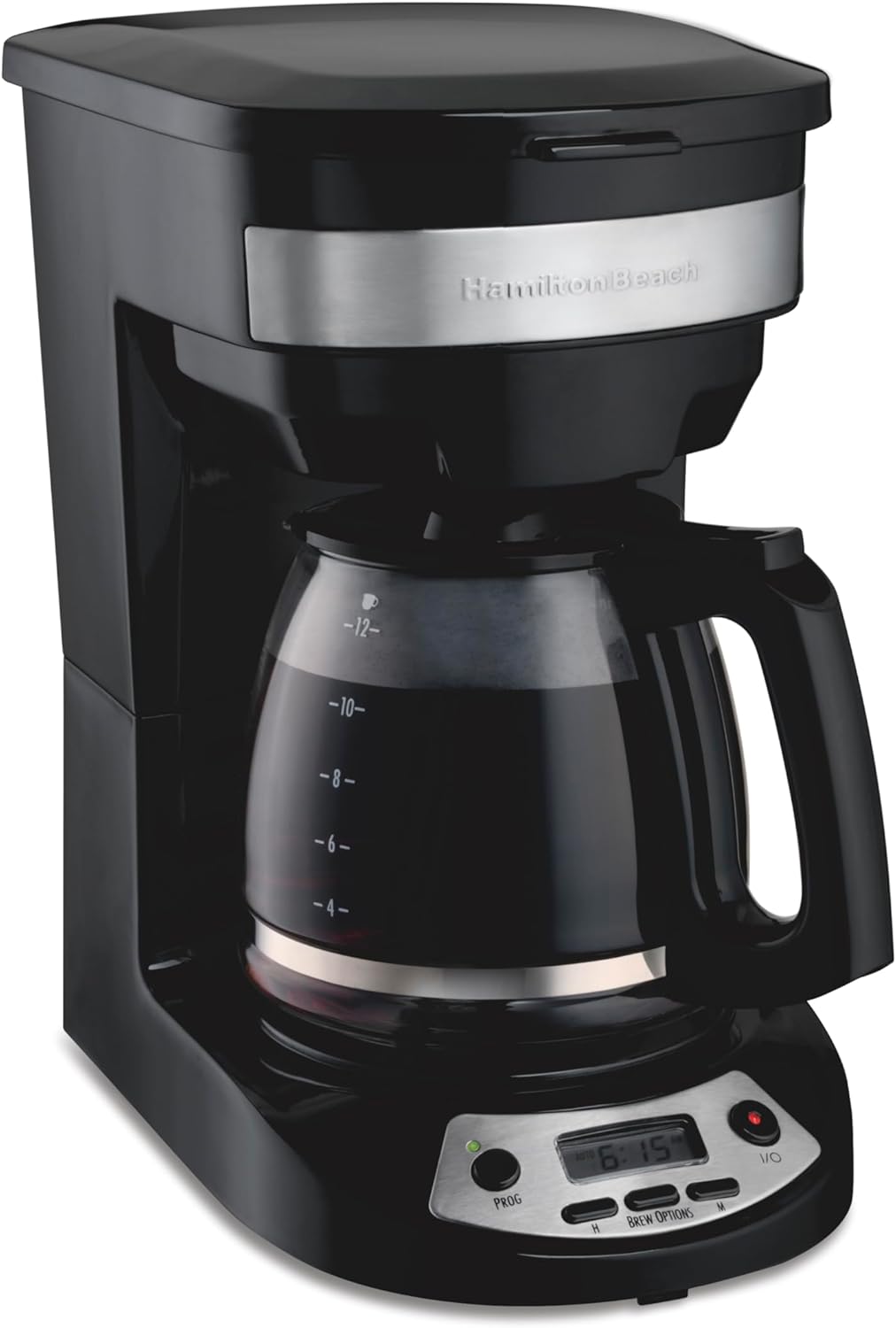Hamilton Beach 12 Cup Programmable Drip Coffee Maker Machine, Regular & Bold Brew Options, Auto Pause and Pour, Glass Carafe, Black with Stainless Accents (46299J)