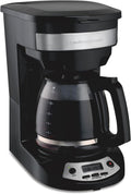 Hamilton Beach 12 Cup Programmable Drip Coffee Maker Machine, Regular & Bold Brew Options, Auto Pause and Pour, Glass Carafe, Black with Stainless Accents (46299J)