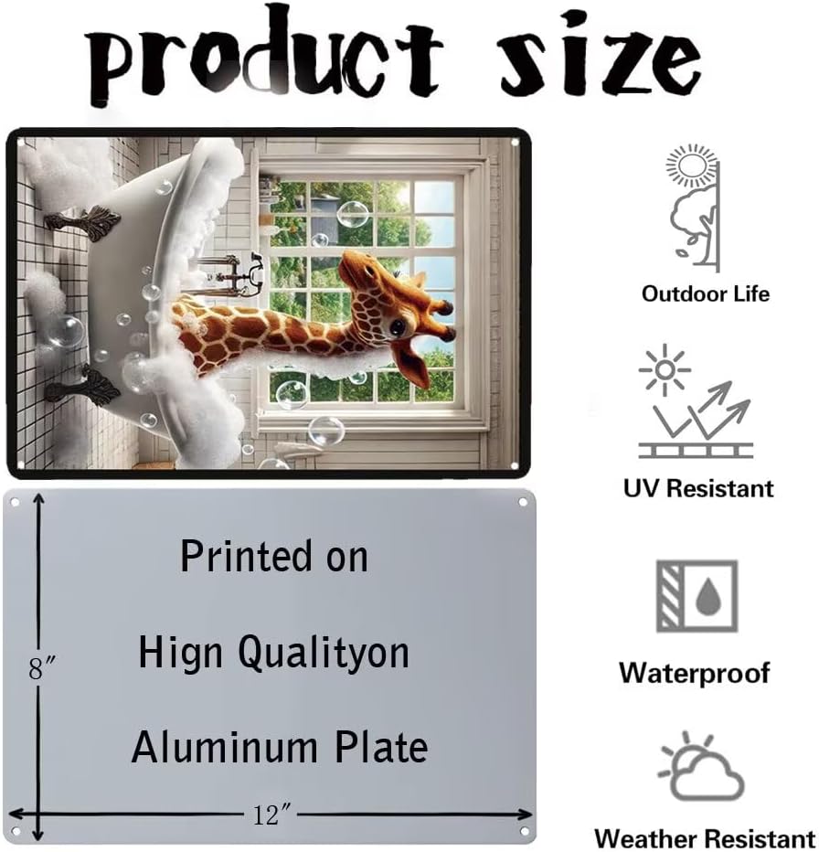 Chimpanzee Smoking Cigar in Bathtub Aluminum Tin Sign - 8x12 Inches Funny Bathroom Wall Decor, Quirky Animal Art