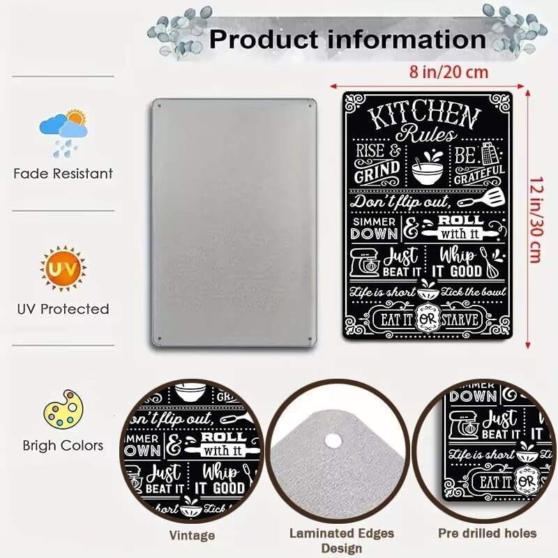 Crazysign Funny Kitchen Gifts for Women&Mom Kitchen Rules with Humorous Cooking Quotes Vintage Tin Sign for Home Farmhouse Kitchen Dining Room Decor 8x12 Inch (3367)