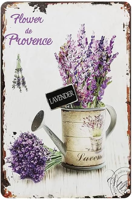 YOYI ART Lavender Decor Tin Sign - French Country Vintage Shabby Chic Signs for Room, Bathroom, Garden, Yard Wall Decor Art Accessories, Gifts for Women and Flower Lover, 8 x 12 inch