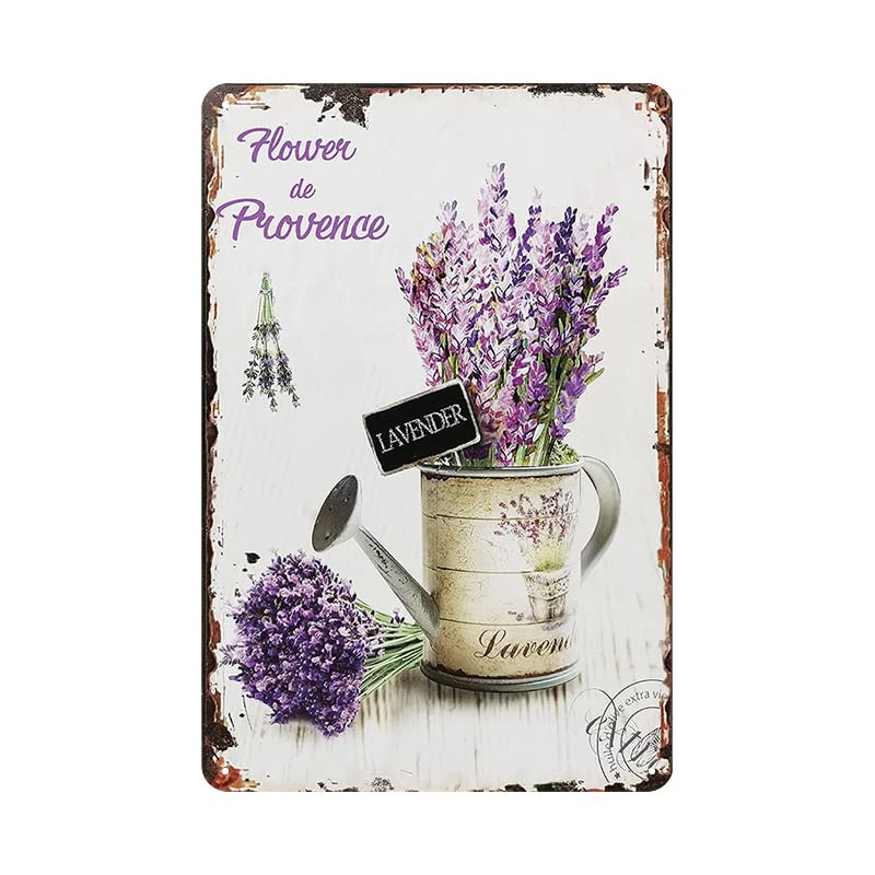 YOYI ART Lavender Decor Tin Sign - French Country Vintage Shabby Chic Signs for Room, Bathroom, Garden, Yard Wall Decor Art Accessories, Gifts for Women and Flower Lover, 8 x 12 inch