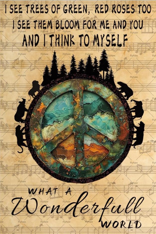 What A Wonderful World Tin Signs Vintage Garden Signs peace sign peace sign decor wonderful world Metal Tin Sign Wonderful World Tin Poster 8x12 inch
