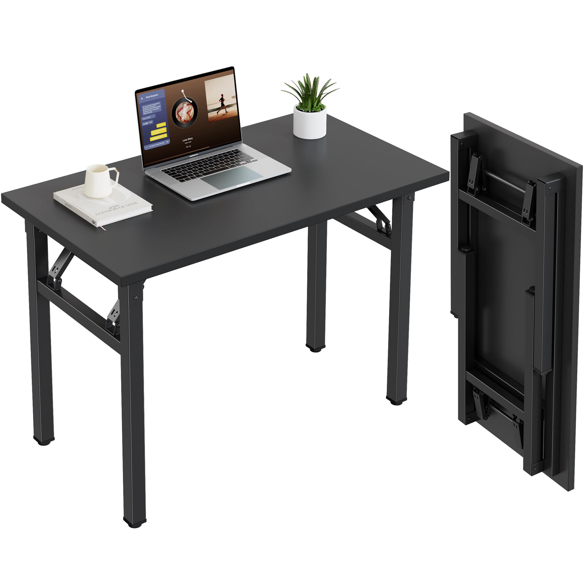 Need Folding Desk, 54 inch Large Computer Desk for Home Office, No Install Needed Study Student Writing Table Desk Workstation, Rustic Brown