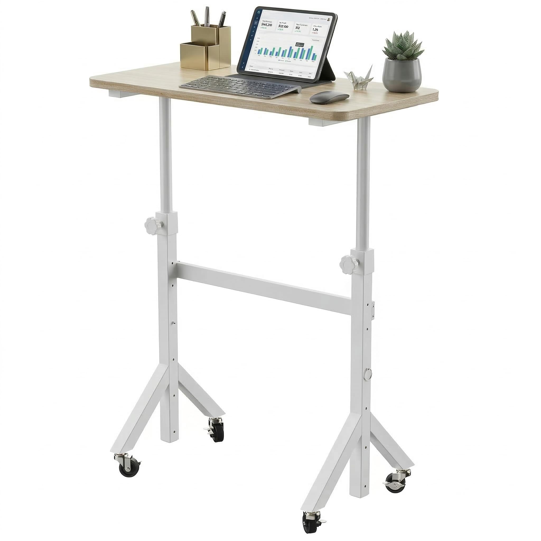 HUANUO 32'' Small Standing Desk Adjustable Heigh, Mobile Stand Up Desk with Wheels, Portable Rolling Desks for Walking Pad and Treadmill, Computer Laptop Desks for Home Office Space