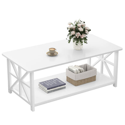 GreenForest Coffee Table for Living Room with Round Corners Farmhouse Style Center Table with Storage Shelf 39 Inch Space Saving Easy Assembly Gray Wash | for Living Room