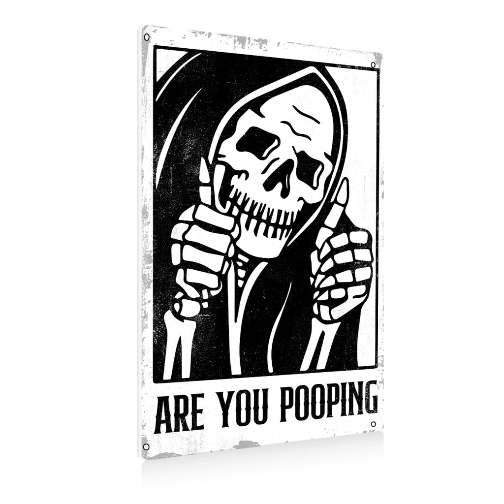 BEASTZHENG Funny Gothic Bathroom Home Decor Metal Tin Sign: Funny "Are You Pooping?" Bathroom Wall Art Decor Sign for Skull Lovers 8 X 12 Inches