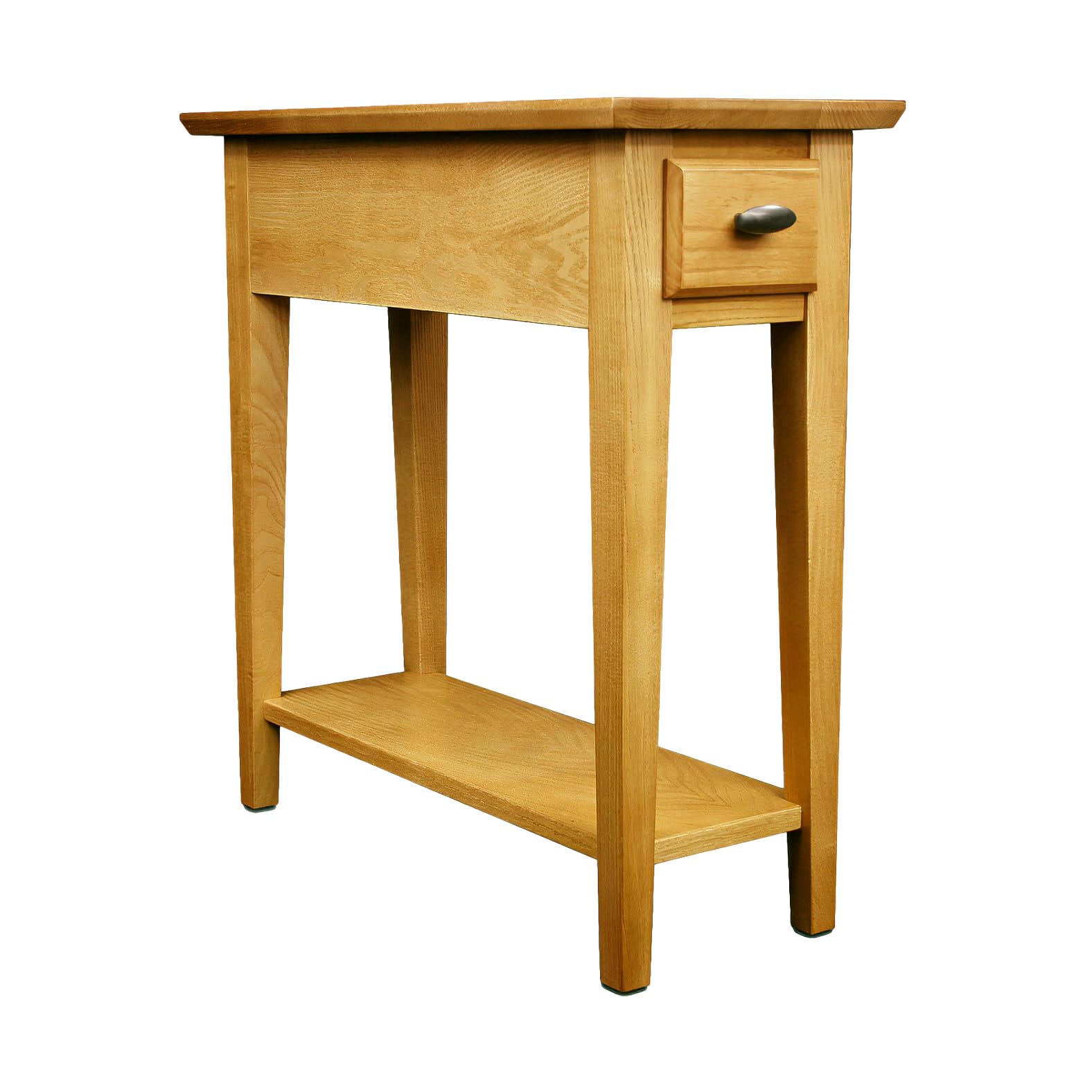 Leick Home Mission End Table, Solid Wood, 1 Storage Drawer, Bottom Display Shelf, Narrow, Slatted Sides, Easy-Assembly, Medium Oak, 22.5 in L x 12 in W x 24 in H, 8202