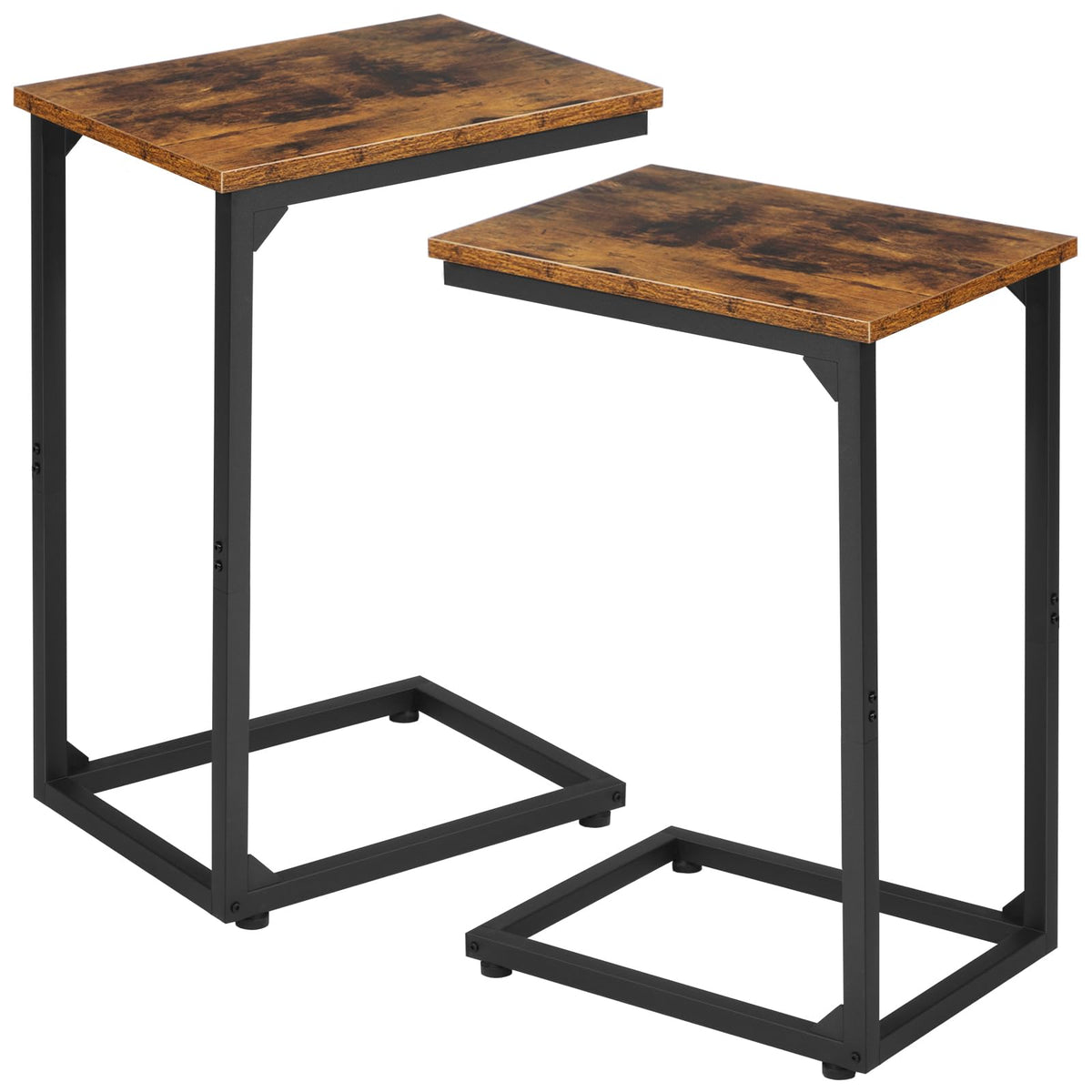AMHANCIBLE C Shaped End Table Set of 2, Couch Side Table that Slide Under Sofa, Narrow Small Space TV Trays for Living Room, Bedroom, Black, HET02CBK