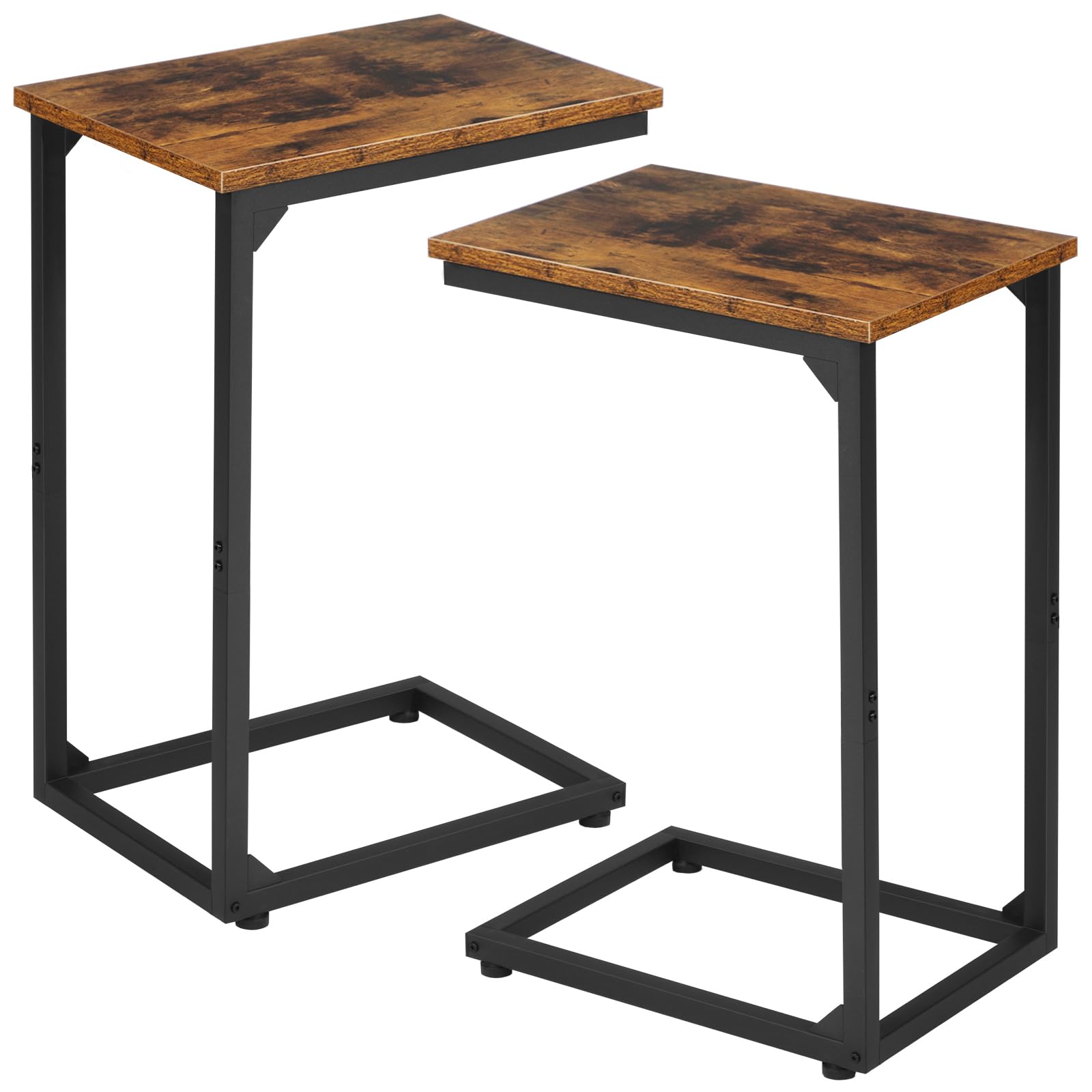 AMHANCIBLE C Shaped End Table Set of 2, Couch Side Table that Slide Under Sofa, Narrow Small Space TV Trays for Living Room, Bedroom, Black, HET02CBK