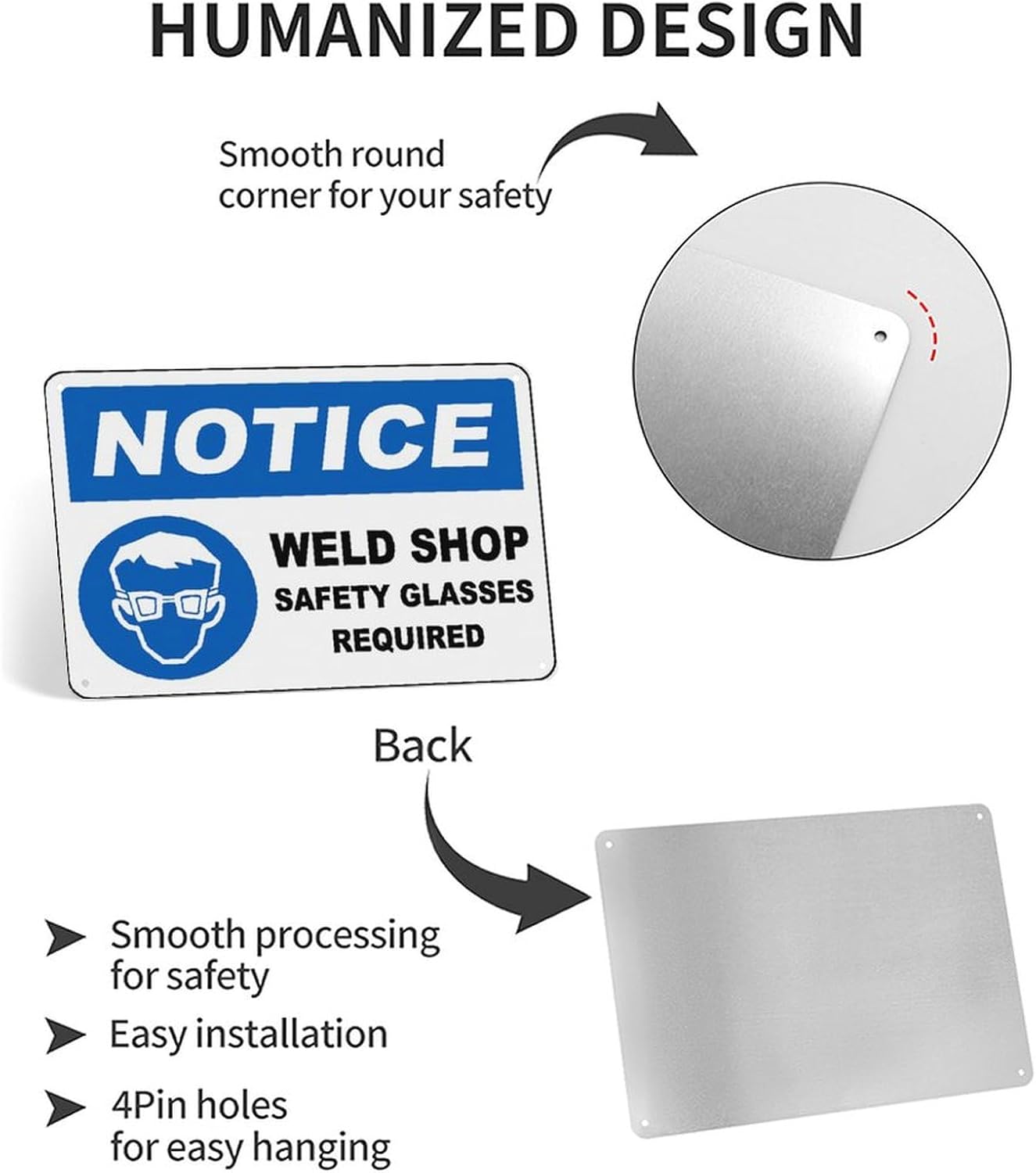 Safety Glasses Required In Weld Shop Sign Aluminum Tin Warning Signs For Home Outdoor Garden 8X12 Inches