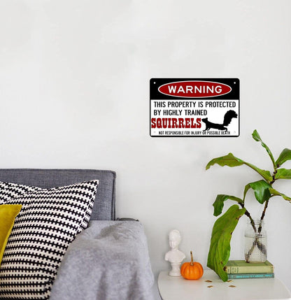 Squirrel Protected By Squirrels Warning Beware Of Squirrel Sign Funny Metal Tin Sign Aluminum Sign Poster Warning Signs For Pets Outside The Home 8x12 Inch, white black