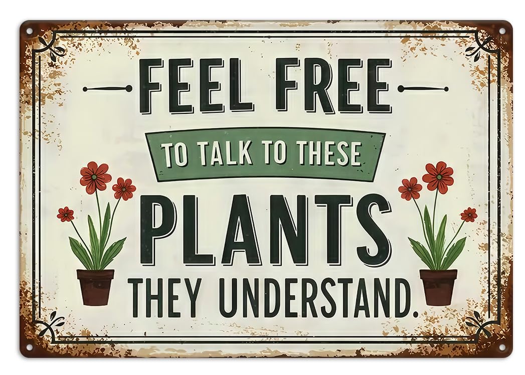 Gardening Gifts Vintage Garden Mental Tin Signs Cactus Plant Flower Printing for Home Yard Greenhouse Outdoor Decoration (8x12 Inch)