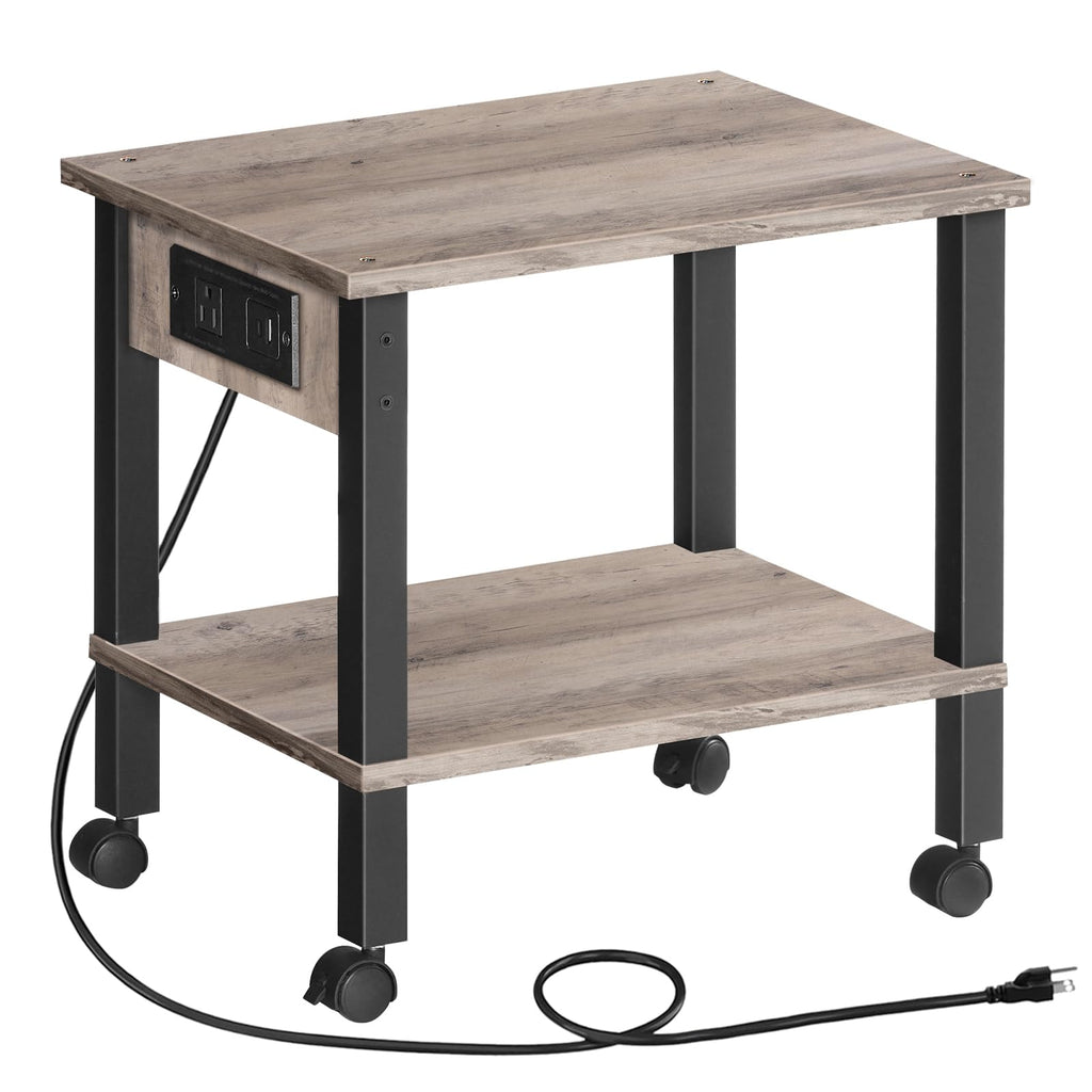 HOOBRO 2-Tier Printer Stand with Charging Station, Under Desk Printer Table, Printer Cart with Storage Shelves, Shelf for Small Spaces, for Home Office, Rustic Brown and Black BF38UPS01